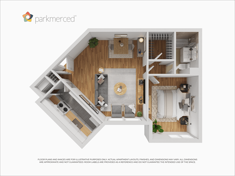 Floor plan for 1 bed, 1 bath, 804 sqft